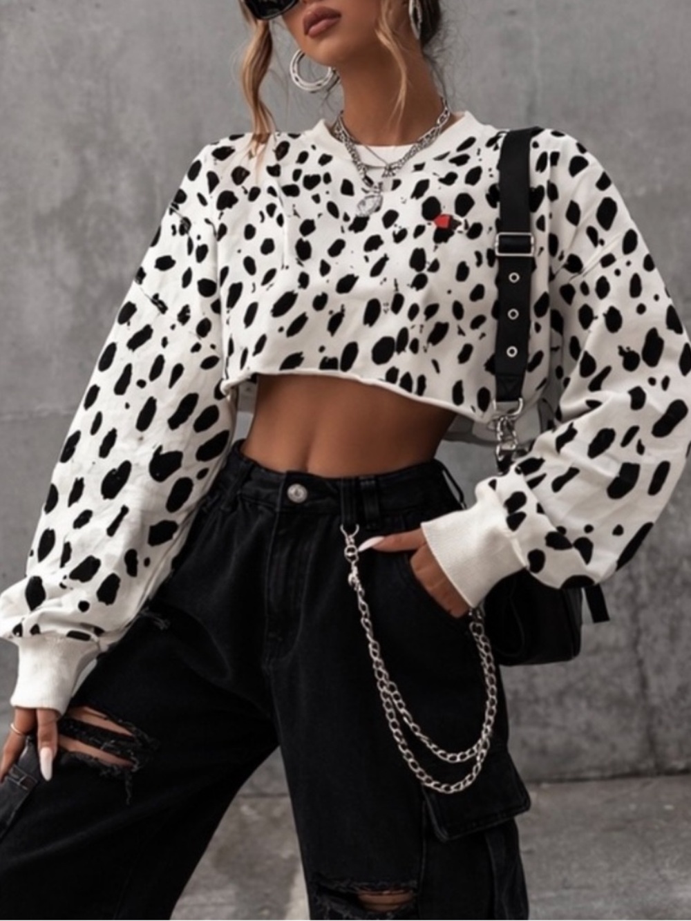 Champion Reverse Weave Dalmatian Print Cropped Sweatshirt large